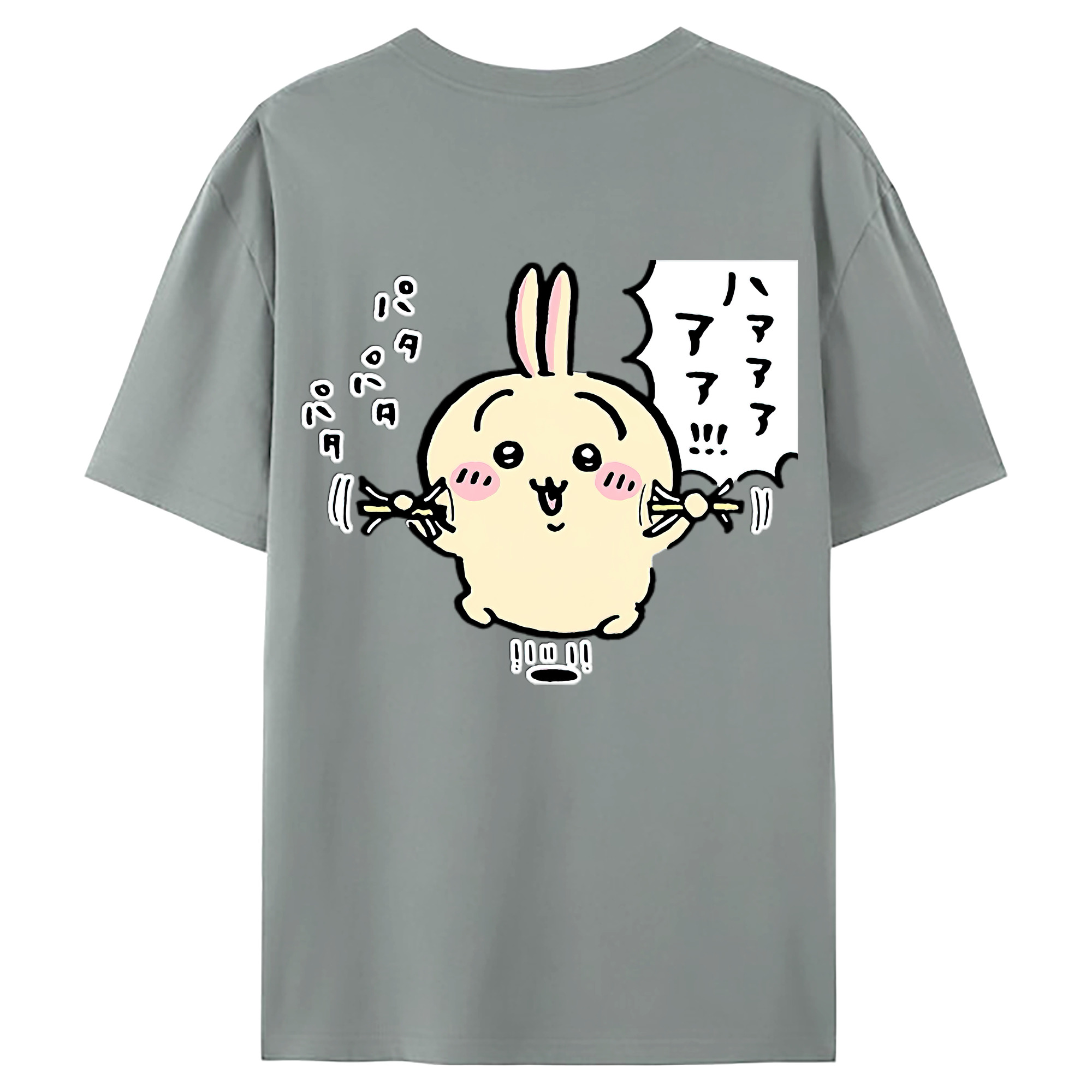 （画像用） ちいかわ うさぎ Chii-kawa usagi 綿100％ メンズ半袖Tシャツ（バックプリント） 通気性